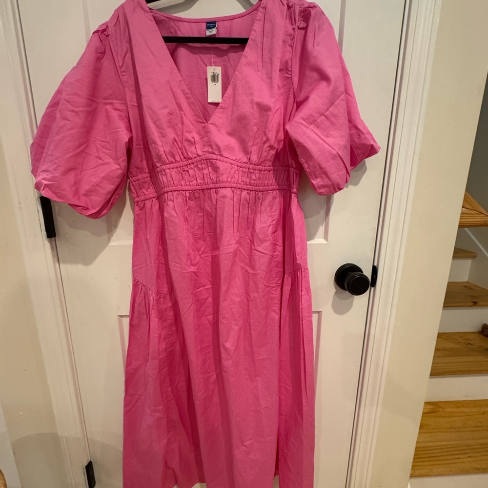MATERNITY- Bright Pink V-Neck Midi Dress